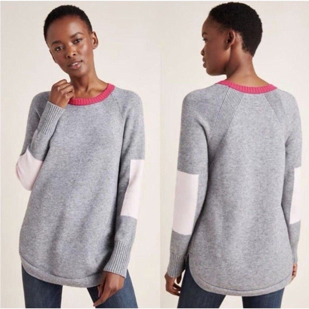Anthropologie Rebekah Tunic‎ Sweater Gray Pink Size Large